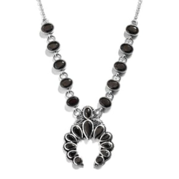 Artisan Crafted Elite Rare Shungite Squash Blossom Naja Necklace 18 In 925 SS - Picture 3 of 7